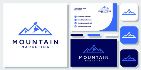 Mountain Success Marketing Arrow Up Peak Growth Business Logo Design with Business Card Template
