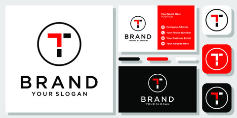 Fototapeta na wymiar Initial Letter T Arrow Up Success Growth Circle Monogram Logo Design with Business Card Template