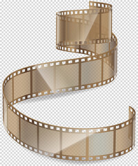 Cinema movie and photography 35 mm film strip template, vector flat element in vintage style. Cinema strip isolated icon with recorded film on tape, cinematography retro photo roll with frames