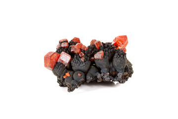Macro mineral stone Vanadinite on a white background