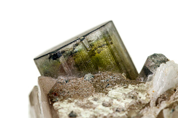 Macro tourmaline mineral stone on white background