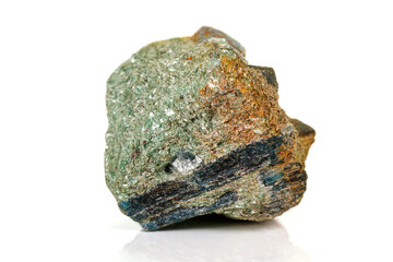 Macro stone mineral Diopside Calcite Magnetite on a white background