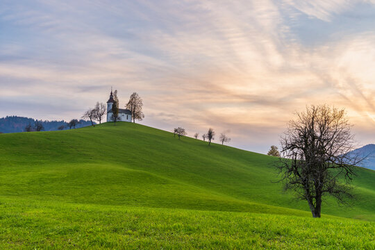 Church On A Hill At Sunset  