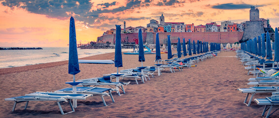 Panoramic summer view of Sant'Antonio beach. Impressive morning cityscape of Termoli port....