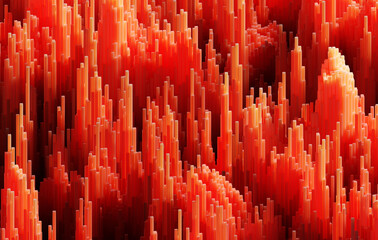3D landscape. Red abstract data visualization concept.