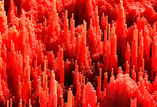 3D landscape. Red abstract data visualization concept.