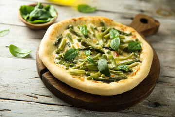 Homemade pizza with pea and green bean