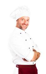 Portrait of a smiling chef isolated on white