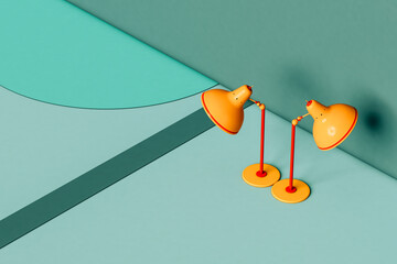 two yellow lamps on a flat blue design background