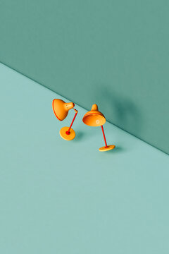 Yellow lamp in an unstable position. large copy space