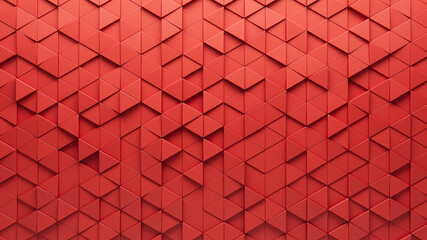 Triangular, 3D Wall background with tiles. Red, tile Wallpaper with Futuristic, Polished blocks. 3D Render
