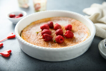 Homemade vanilla bake with raspberry