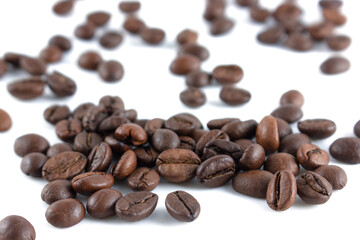 Group of coffee beans isolated on white background