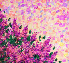 Fototapeta na wymiar Oil painting Lilac bush in spring