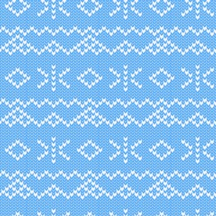Seamless knitted blue pattern. Vector seamless pattern