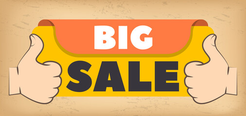 Big sale banner best price. Hot sale and discount. Special offer text and hand. New arrival, big sale and special offer. Black friday up to. Big discount with human hand pointing to advertising phrase