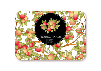 Apples on branches Template for product label, cosmetic packaging. Easy to edit. Vector illustration. On white background.