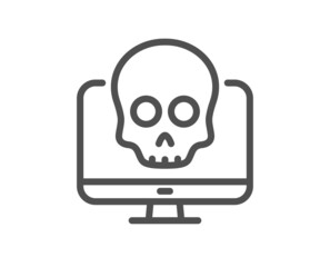 Cyber attack line icon. Ransomware threat sign. Computer phishing virus symbol. Quality design element. Linear style cyber attack icon. Editable stroke. Vector