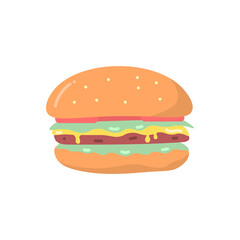 hamburger illustration. bread, meat, vegetables. junk food. flat cartoon style. vector design