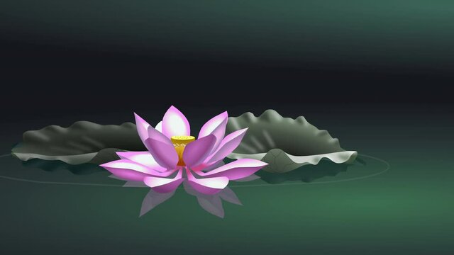 The opening lotus flower on the water, with coloured and green background.
Designed and  animated in Cinema4D, colored in Flash.
