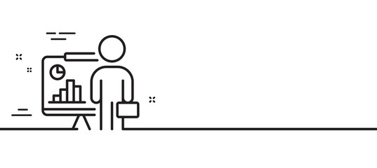 Teacher line icon. Conference presenter sign. Education seminar symbol. Minimal line illustration background. Teacher line icon pattern banner. White web template concept. Vector