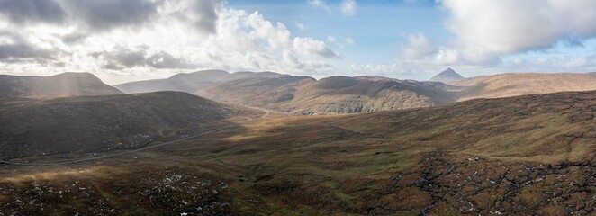Aerial view of the R254 next to Glenveagh National Park - County Donegal, Ireland.