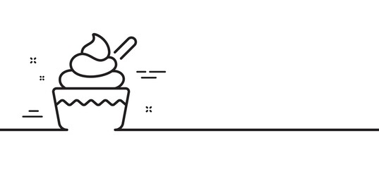 Ice cream cup line icon. Vanilla sundae sign. Frozen summer dessert symbol. Minimal line illustration background. Ice cream line icon pattern banner. White web template concept. Vector