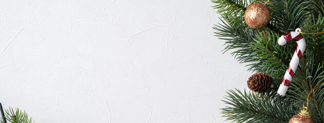Naklejka na ściany i meble Christmas decorations background with blank space on white table background.