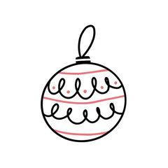 Christmas tree toy ball with different lines and spots in doodle style