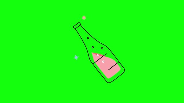 4k video of bottle doodle with pink water inside.