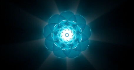 3d rendering. An abstract image of an ice flower with neon blue light from the bottom.