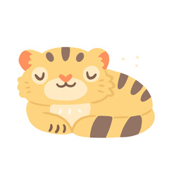Cute character sleeping tiger cub in cartoon style. Illustration isolated on background.