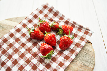 fresh strawberry summer fruit vitamins dessert checkered tablecloth