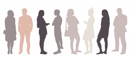 silhouette people crowd on white background, isolated