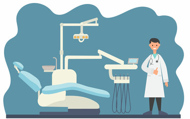 dental chair and doctor, medicine, flat style vector