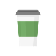 Coffee cup with green holder. Plastic coffee cup. Vector illustration isolated on white.