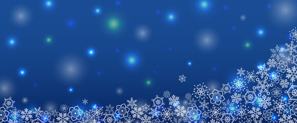 Fototapeta na wymiar イルミネーションのようにキラキラ光る雪の結晶と星、夜空のイラスト