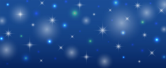 キラキラ光る星と夜空、宇宙のような横長背景のベクターイラスト