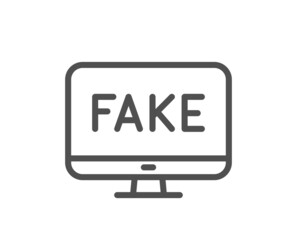 Fake news line icon. Propaganda conspiracy tv sign. Wrong truth symbol. Quality design element. Linear style fake news icon. Editable stroke. Vector