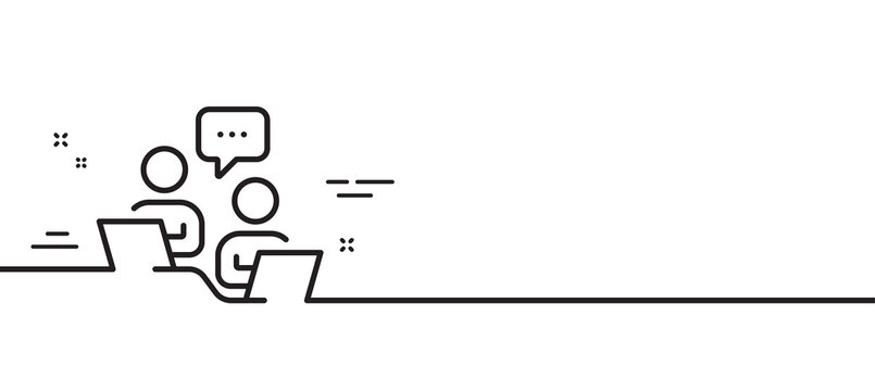 Teamwork line icon. Remote office sign. Team employees symbol. Minimal line illustration background. Teamwork line icon pattern banner. White web template concept. Vector