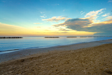 Fototapeta na wymiar Beach of Porto San Giorgio, Marche, at evening