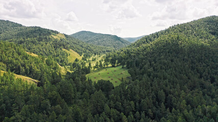 Fototapeta premium Beautiful panorama of mountains, mountain river, Nature of Russia, Taiga, Sunduki, Yenisei river, Khakassia, Russia