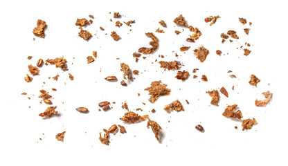 Bread crumbs  isolated on white background. Top view