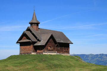Fototapeta na wymiar Beautiful old timber chapel in Stoos, Schwyz.