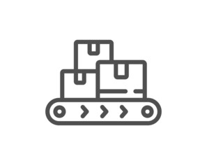 Wholesale goods line icon. Warehouse boxes belt sign. Logistic inventory symbol. Quality design element. Linear style wholesale goods icon. Editable stroke. Vector