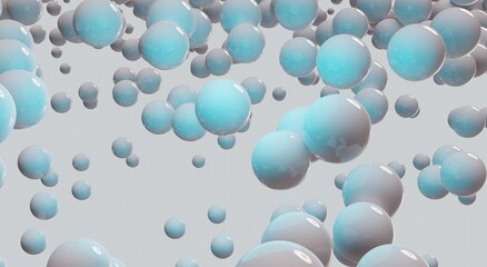 White glossy bubbles with blue lights abstract 3d render illustration