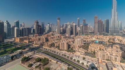 Fototapeta na wymiar Dubai Downtown timelapse with tallest skyscraper and other towers