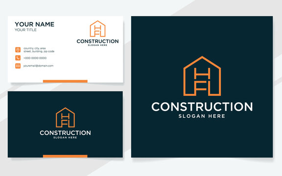 Initials F,H and building construction elements logo suitable for buildings, architecture or real estate with business card templates 