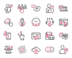 Vector Set of Business icons related to Ship travel, Online survey and Customer survey icons. Touchscreen gesture, Seo certificate and Video conference signs. Ship travel web symbol. Vector