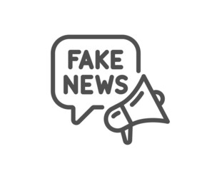 Fake news line icon. Propaganda conspiracy chat sign. Wrong truth megaphone symbol. Quality design element. Linear style fake news icon. Editable stroke. Vector